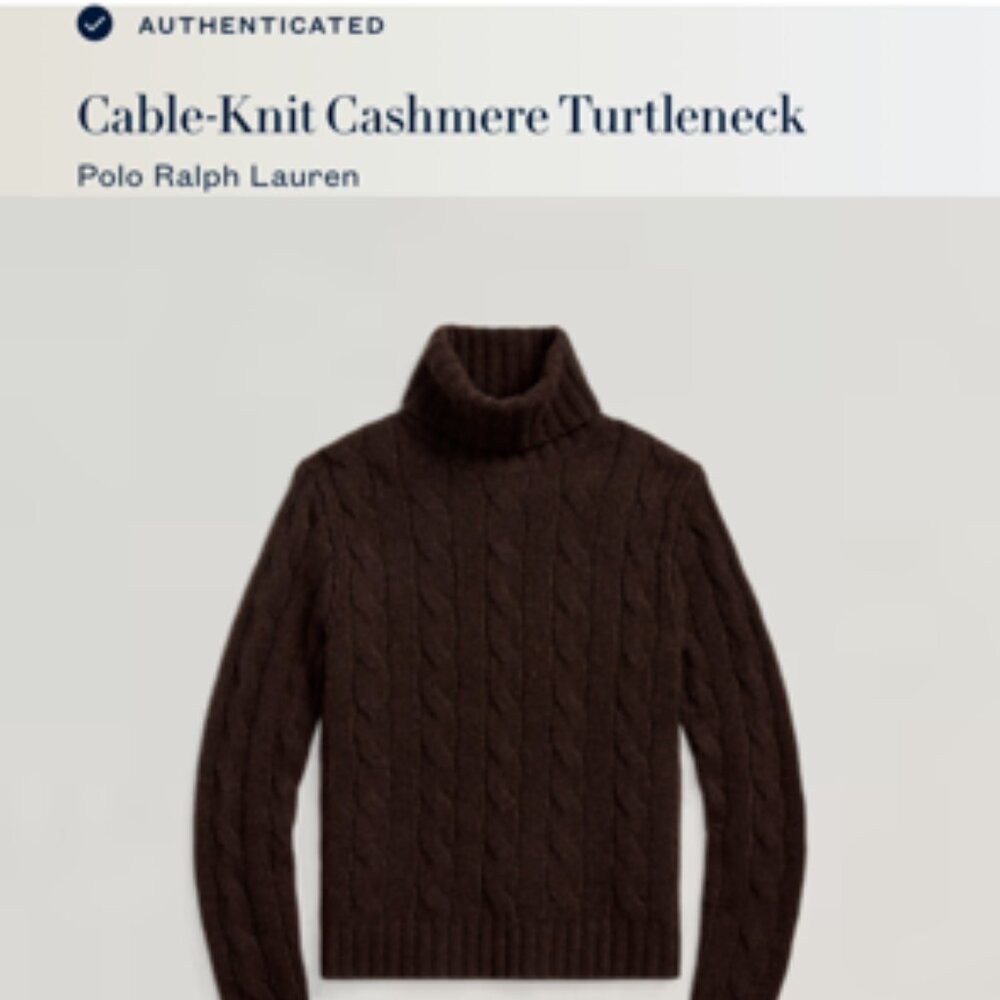 POLO Ralph Lauren 100% Cable-knit Cashmere Chocolate Brown Turtleneck